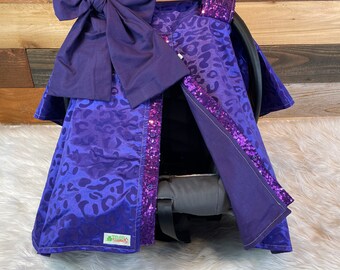 Purple Leopard Sequin Baby Car Seat Canopy Cover