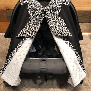 Baby Car Seat Cover- Leopard car seat canopy/solid black with leopard accents