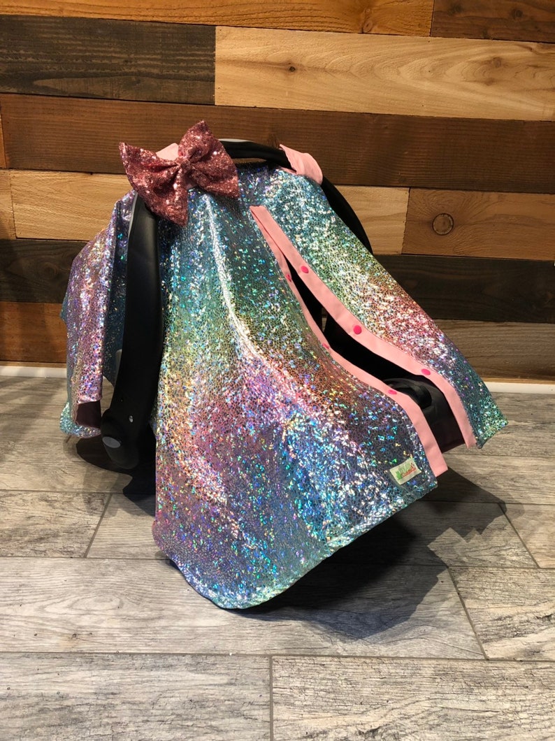 Rainbow sparkle carseat canopy/car seat cover Etsy