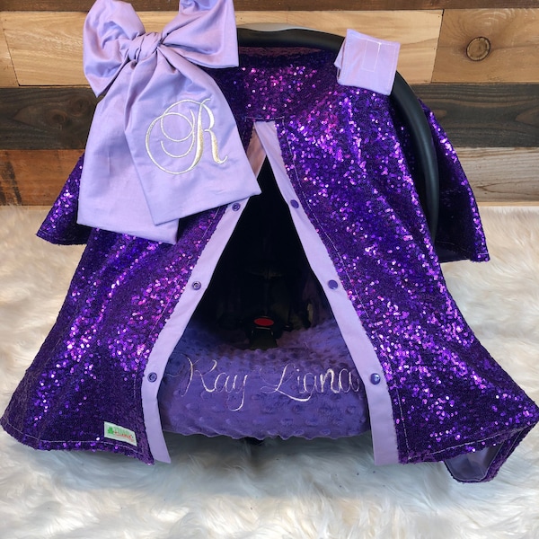 sequin carseat canopy/cover/purple sequin and lavender