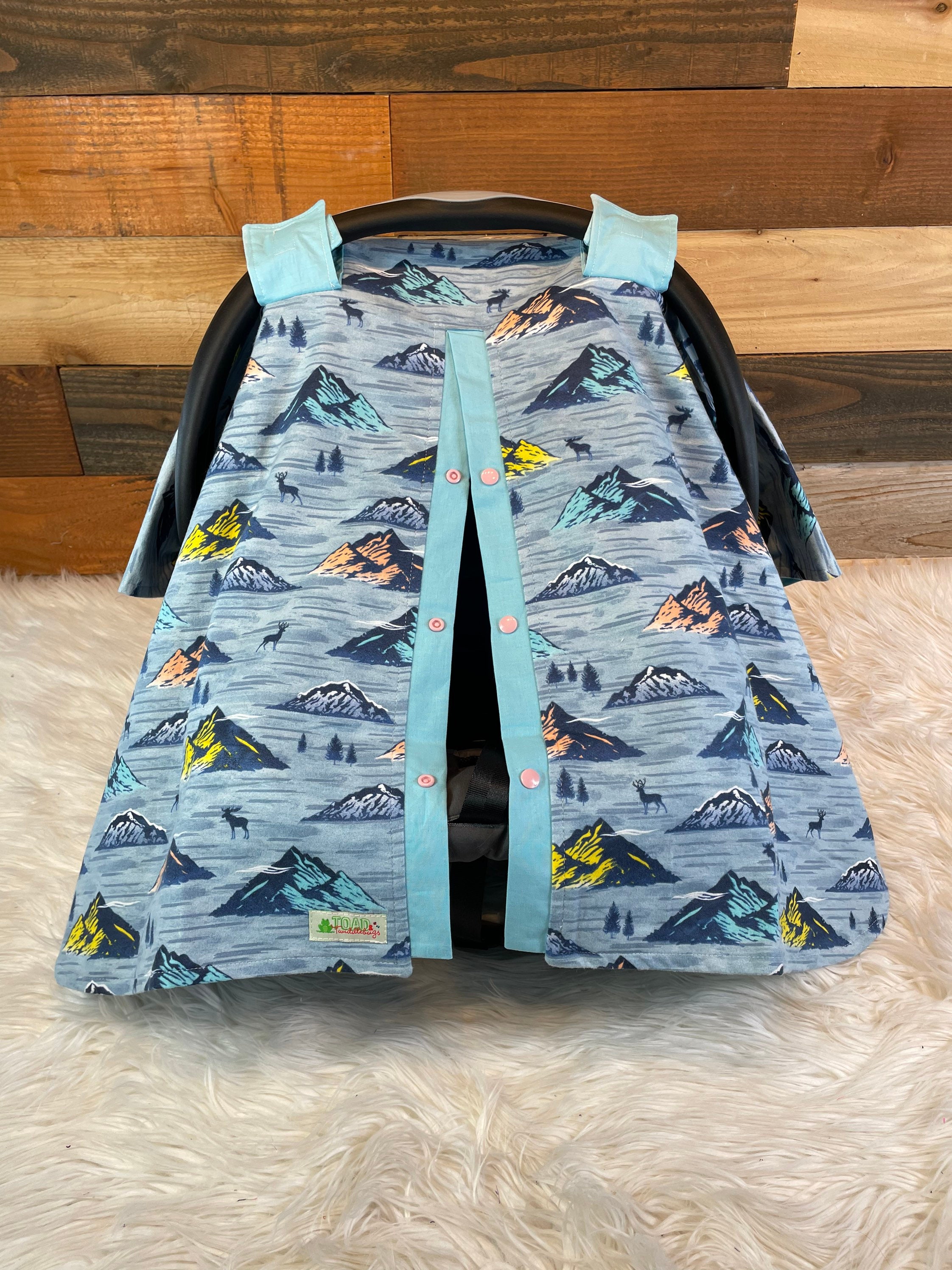 Mountains Baby Car Seat Canopy: Adventure Awaits, Sky Blue Lining - Etsy