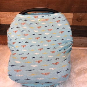 Stretchy car seat cover-Nursing cover/car seat cover/vintage planes-4 in 1 cover/baby car seat cover