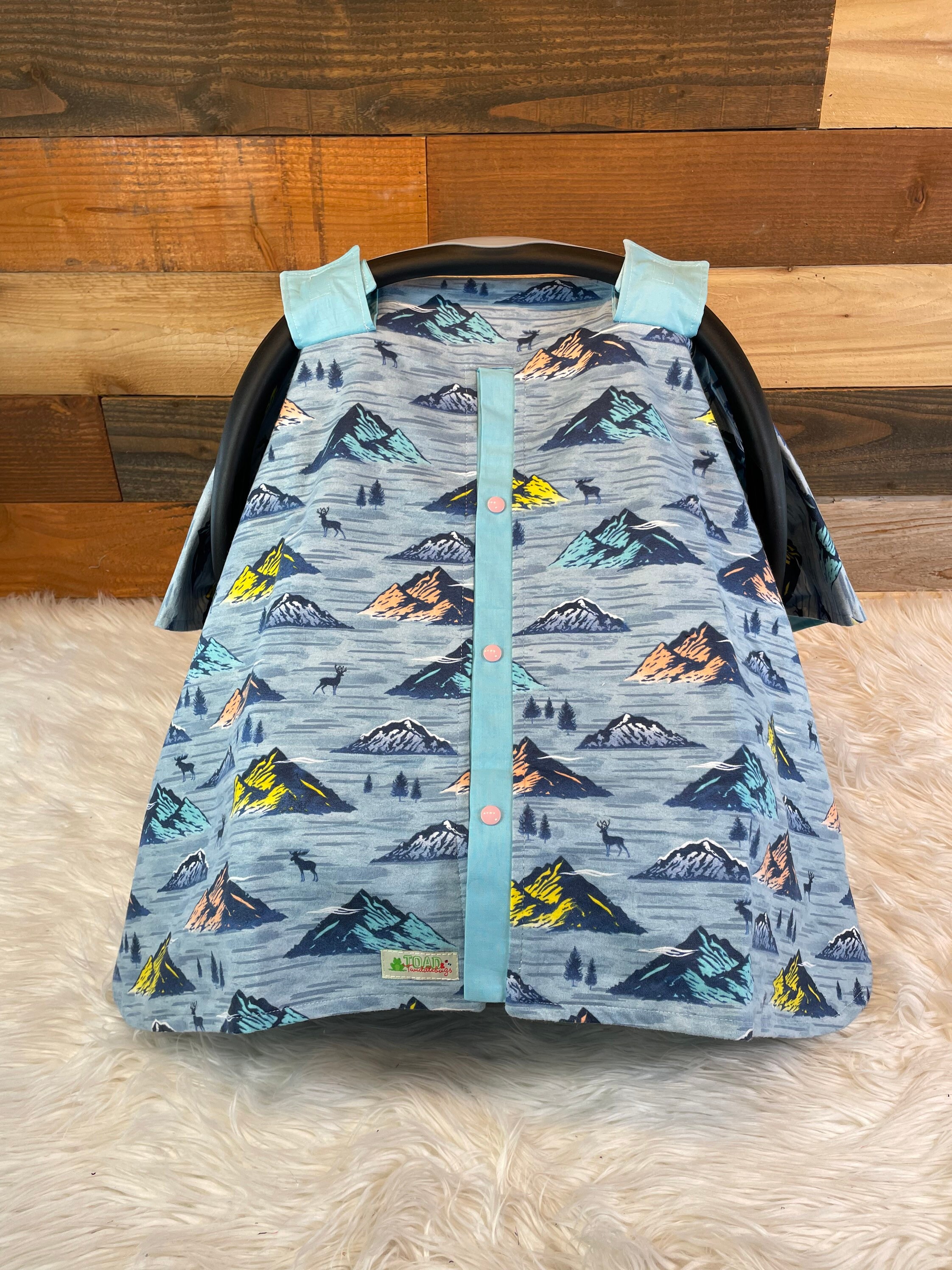 Mountains Baby Car Seat Canopy: Adventure Awaits, Sky Blue Lining - Etsy