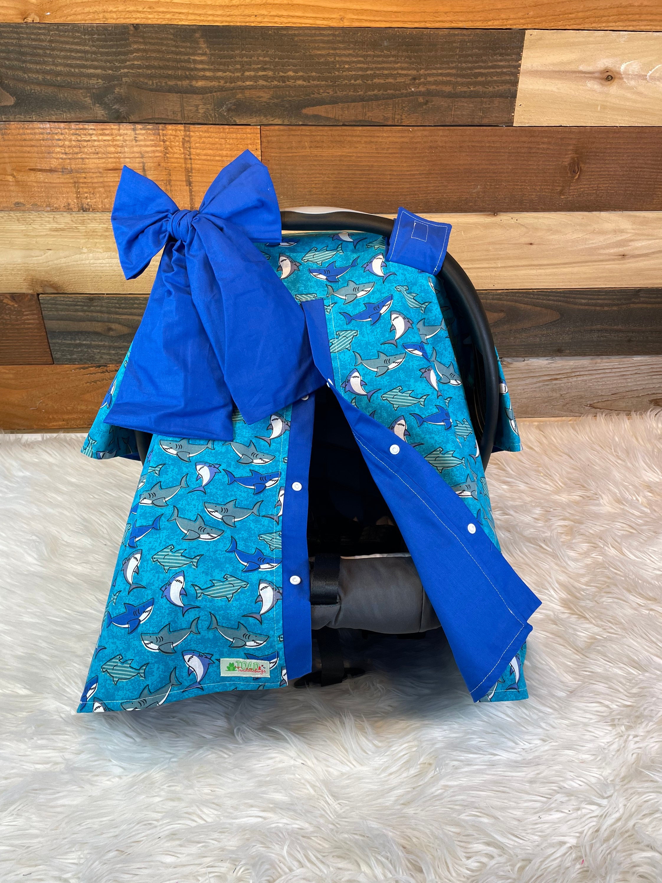 Personalized Shark Car Seat Cover - Custom Name Baby Car Seat Canopy & Nursing Cover Combo