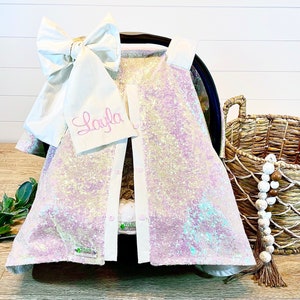 Iridescent Sequin Car Seat Canopy: Sparkle Baby Cover