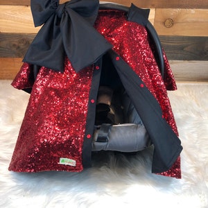 Sequin car seat canopy/ car seat cover/sequin car seat canopy/red and black