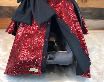 Sequin car seat canopy/ car seat cover/sequin car seat canopy/red and black