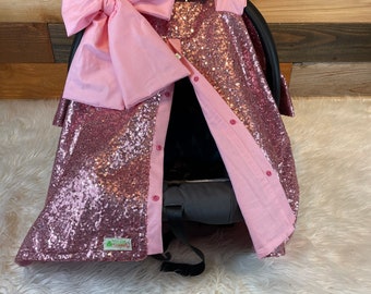 Sequin car seat canopy/car seat cover/pink sequin and light pink