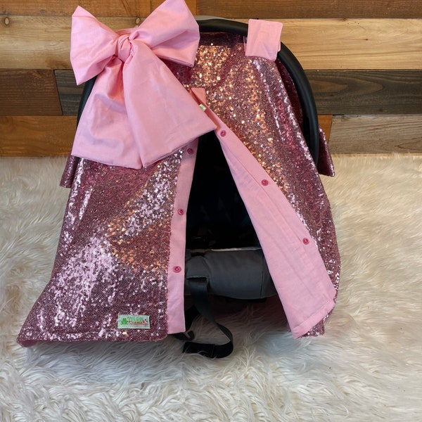 Sequin car seat canopy/car seat cover/pink sequin and light pink