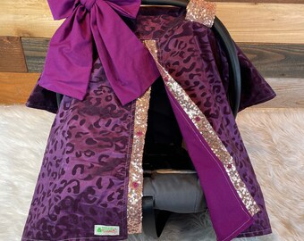 Rose Gold Sequin Leopard Print Car Seat Canopy: Plum Baby Cover