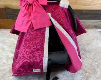Hot Pink Leopard Car Seat Canopy: Iridescent Sequin Accents