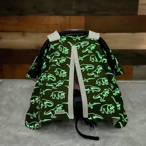 Glow in the dark dinosaur car seat canopy/car seat cover/dinosaurs/baby carseat cover
