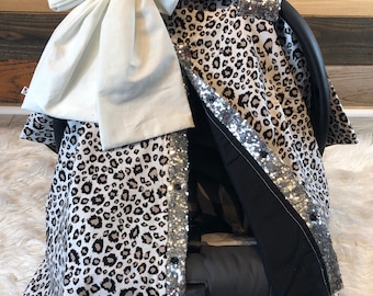 Leopard car seat canopy/baby girl car seat canopy/snow leopard/baby car seat cover