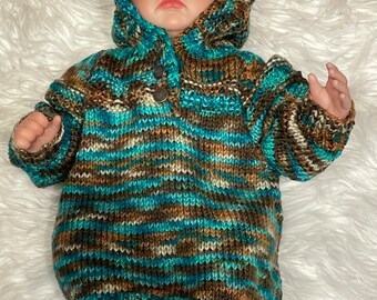 Baby Sweater with Hood/hand knit sweater/baby sweater/knit sweater