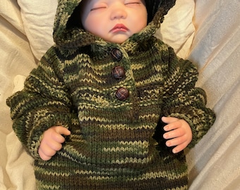 Baby Sweater with Hood/hand knit sweater/baby sweater/knit sweater