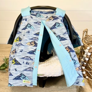 Baby car seat cover/baby car seat canopy/mountains canopy/adventure awaits