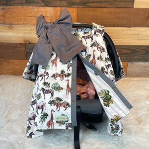 Baby car seat cover-Girl car seat canopy/boy car seat canopy/Car seat canopy/car seat cover/Watercolor safari animal car seat canopy