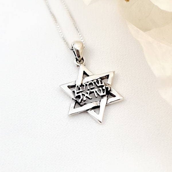 David Star Shema Israel Pendant Necklace 925 Sterling Silver, Jewish Jewelry Gifts, Hebrew Jewelry
