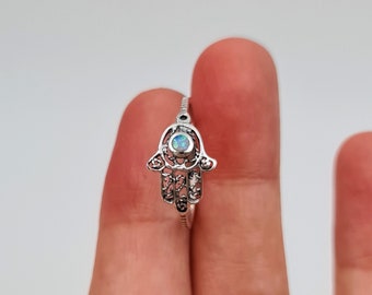 Blue Opal Filigree Hamsa Ring, 925 Sterling Silver Hamsa Ring, Hamsa Jewelry, Women Gift Jewelry, Gift for Her