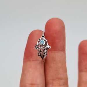 Blue Opal Filigree Hamsa Ring, 925 Sterling Silver Hamsa Ring, Hamsa Jewelry, Women Gift Jewelry, Gift for Her