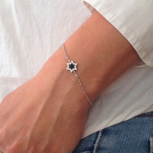 David Star Black Onyx Adjustable Bracelet 925 Sterling Silver, Star Crystal Bracelet, Gift for Her, Minimalist Jewelry, Bat Mitzvah Gift