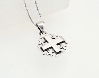 925 Sterling Silver Jerusalem Cross Pendant Necklace, Crusaders Cross Pendant, Christian Jewelry Gift