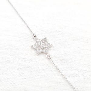 Sterling Silver Star of David Bracelet, CZ Crystal Jewish Judaica Jewelry