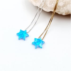 Star of David Necklace, Blue Opal David Star Necklace, Magen David Necklace, Jewish Star Necklace, Judaica Jewelry, Bat Mitzvah Gift