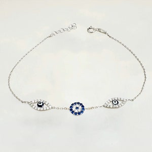 Evil Eye Adjustable Bracelet 925 Sterling Silver, Evil Eye Jewelry
