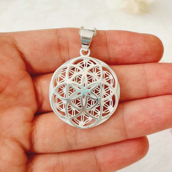 Colgante flor de la vida, collar flor de la vida Plata de ley 925, joyería de geometría sagrada, Cábala