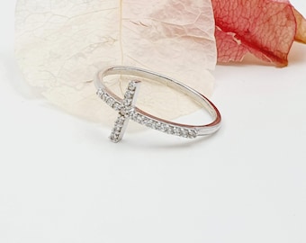 指輪・リング CROSS RING Showyrenzo EL Jewelry Sterling Silver Sideways Cross Ring With CZ Crystals - Etsy