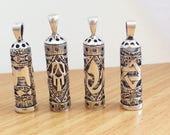 Mezuzah Necklace with Scroll, Mezuzah Case Pendant, Sterling Silver Mezuzah Pendant Chai Hamsa Shin David Star Jewish Jewelry Bar Mitzvah