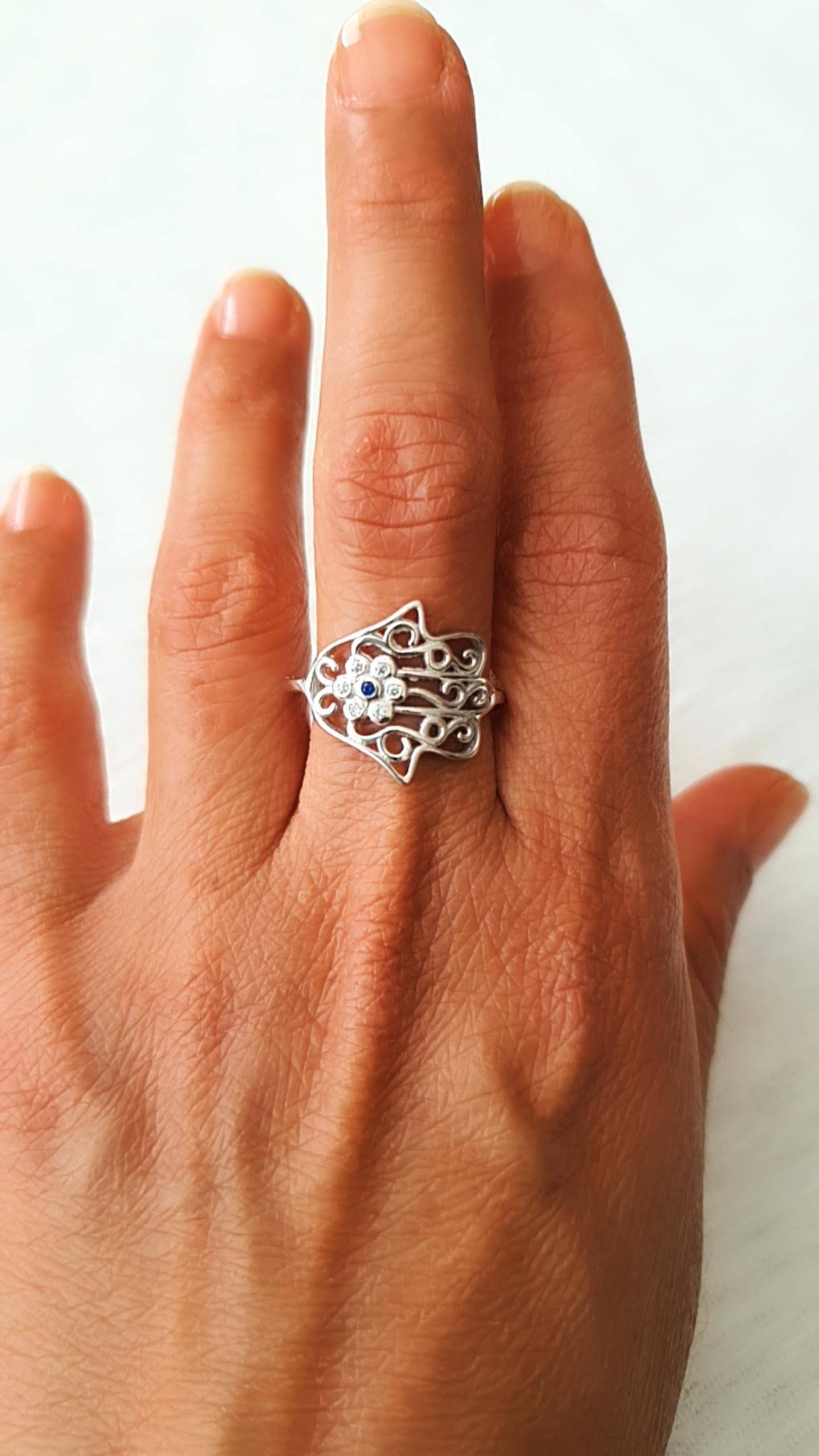 Bague Argent Sterling Avec Breloque Main De Dieu Hamsa Potelée - Neuf Avec étiquettes