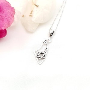 Israel Map Halsketten-Anhänger 925 Sterling Silber, Jüdischer Schmuck Geschenk, Land Anhänger