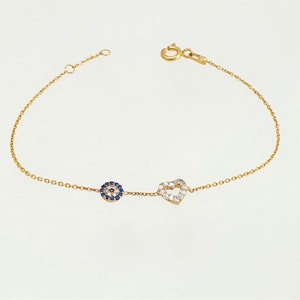 Evil Eye Heart Bracelet 925 Sterling Silver Gold Plated Cz Crystals
