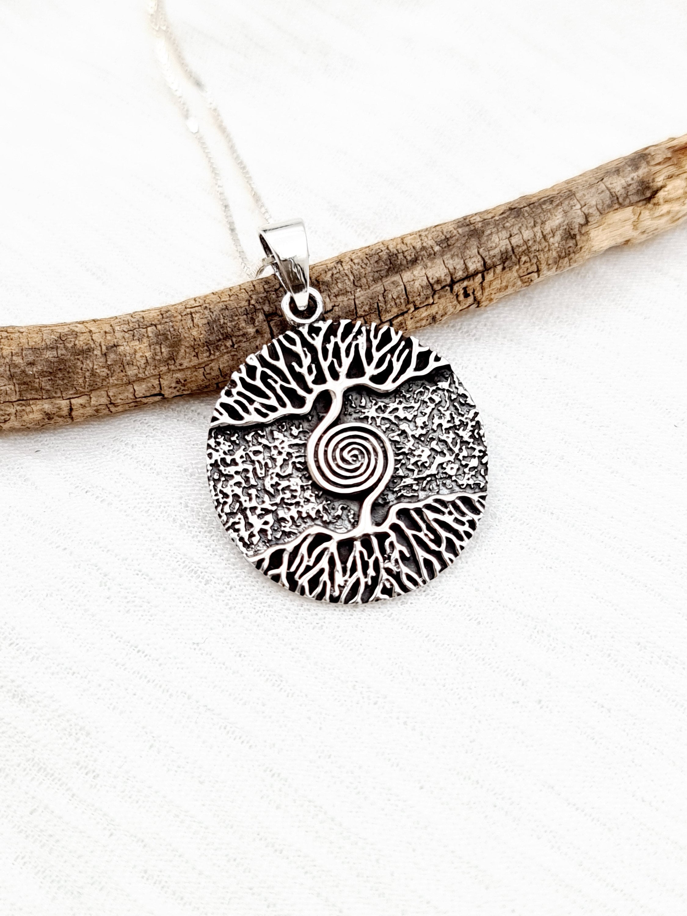 Sterling Silver Tree of Life Necklace: Kabbalah Pendant Jewelry 