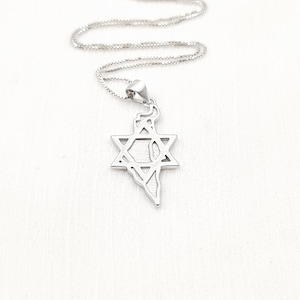 Collier carte d'Israël, étoile de David, pendentif pays, pendentif carte d'Israël en argent sterling 925, bijoux judaïques juifs