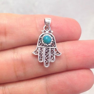 Hamsa Hand Pendant  Necklace Sterling Silver, Green Eilat Stone Hamsa Necklace, Kabbalah Jewelry, Gift for Her