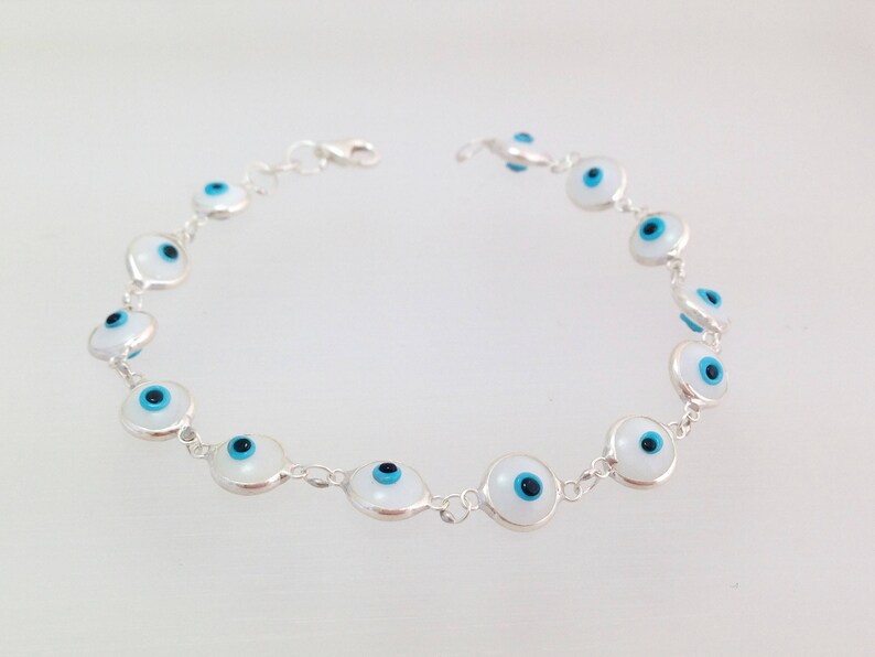 Navy Blue Evil Eye Beads Anklet – 925 Sterling Silver, Adjustable 8 To 8.5 Inches