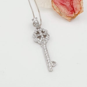 925 Sterling Silver Key Pendant Necklace, Layering Key Charm Necklace