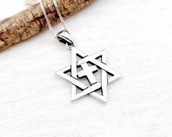 Large Messianic Star of David with Cross Charm in Sterling Silver
