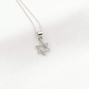 David Star Necklace, Silver David Star Pendant Necklace, Crystal David Star Magen David Pendant, Judaica Jewish Jewelry SM