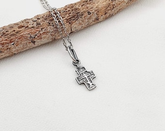 Dije de cruz ortodoxa en plata de ley 925, joyería cristiana griega rusa