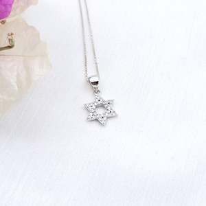 David Star Necklace, 925 Sterling Silver Star of David Pendant Necklace, Crystal David Star Magen David Pendant, Judaica Jewish Jewelry DM