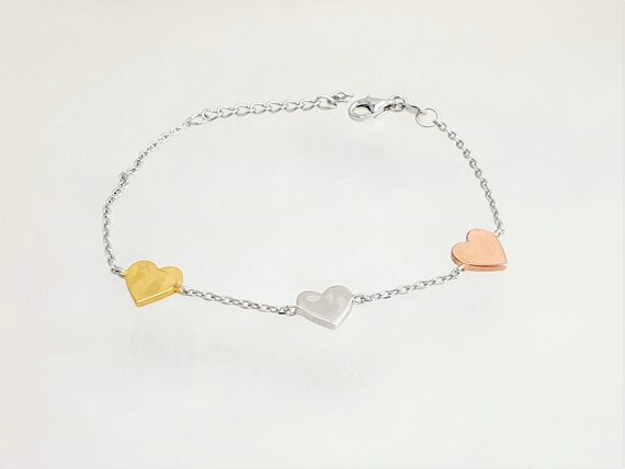 Bracelet coeur bracelet coeur tricolore bracelet en argent or rose et or jaune bracelet en argent a breloques coeur Etsy France