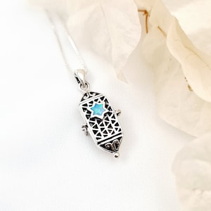 Mezuzah Necklace, Opal David Star Mezuzah Case Pendant, 925 Sterling Silver Mezuzah Pendant, Jewish Jewelry, Bar Mitzvah, Bat Mitzvah Gift