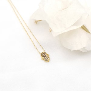 Gold Plated Hamsa Pendant Necklace, Hamsa Charm Necklace, 925 Sterling Silver Hamsa