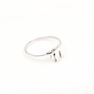 May include: A silver ring with a stylized Hebrew letter design.