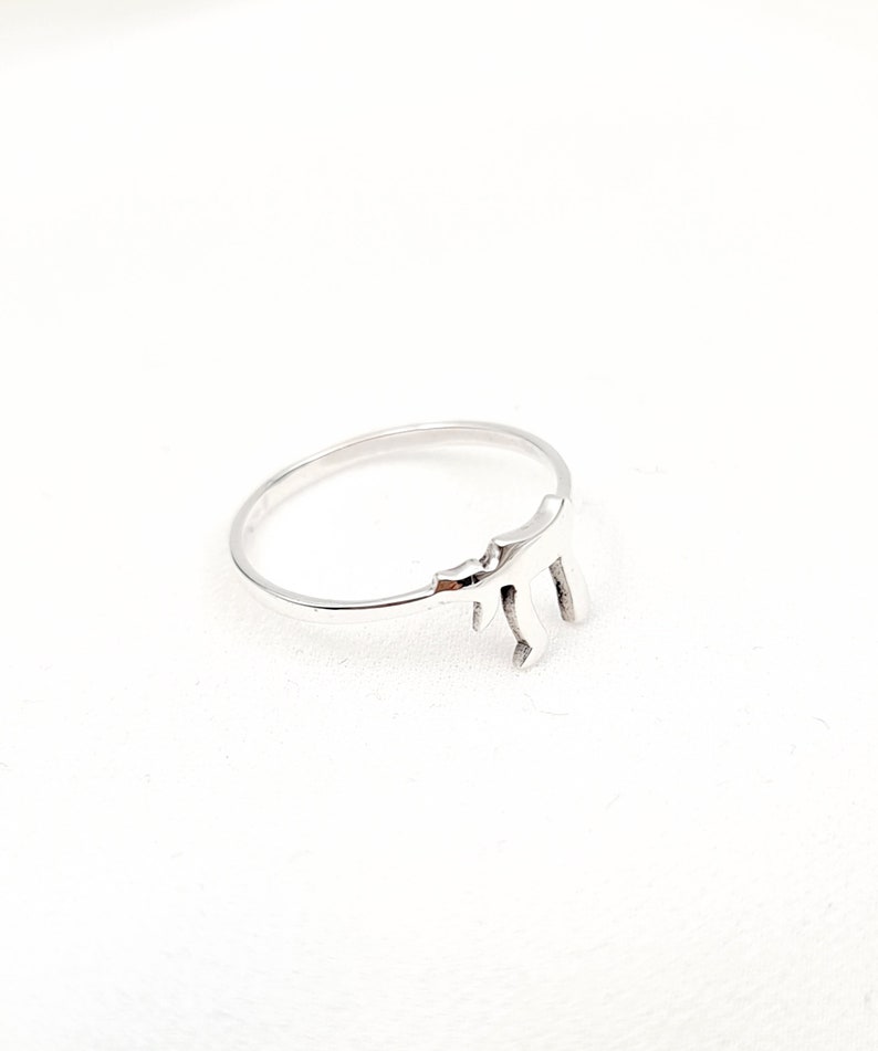 May include: A silver ring with a stylized Hebrew letter design.