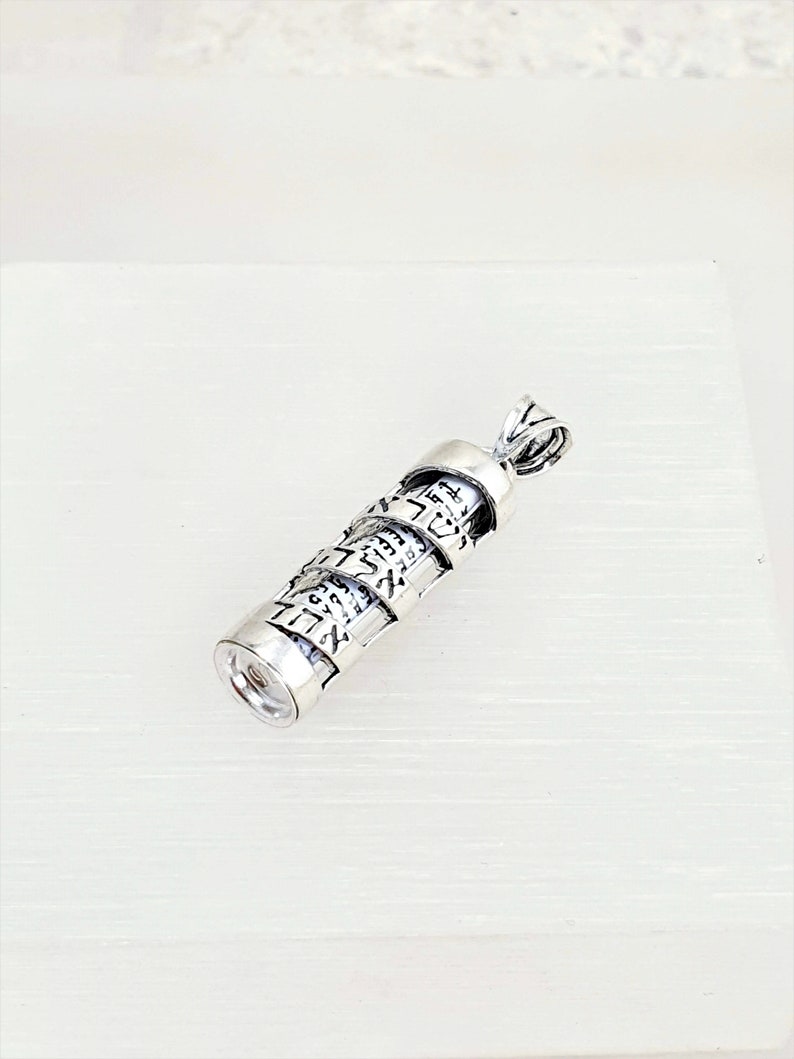 925 Sterling Silver Mezuzah Pendant Necklace with Scroll, Shema Israel image 5